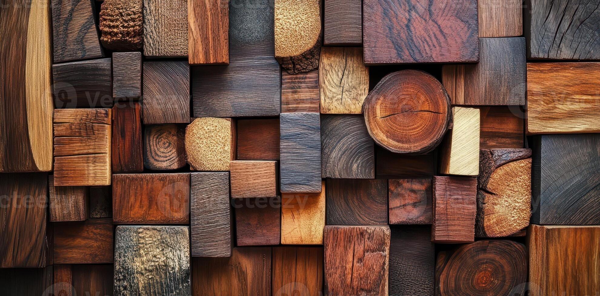 Variety of different sized wooden blocks arranged in a grid photo