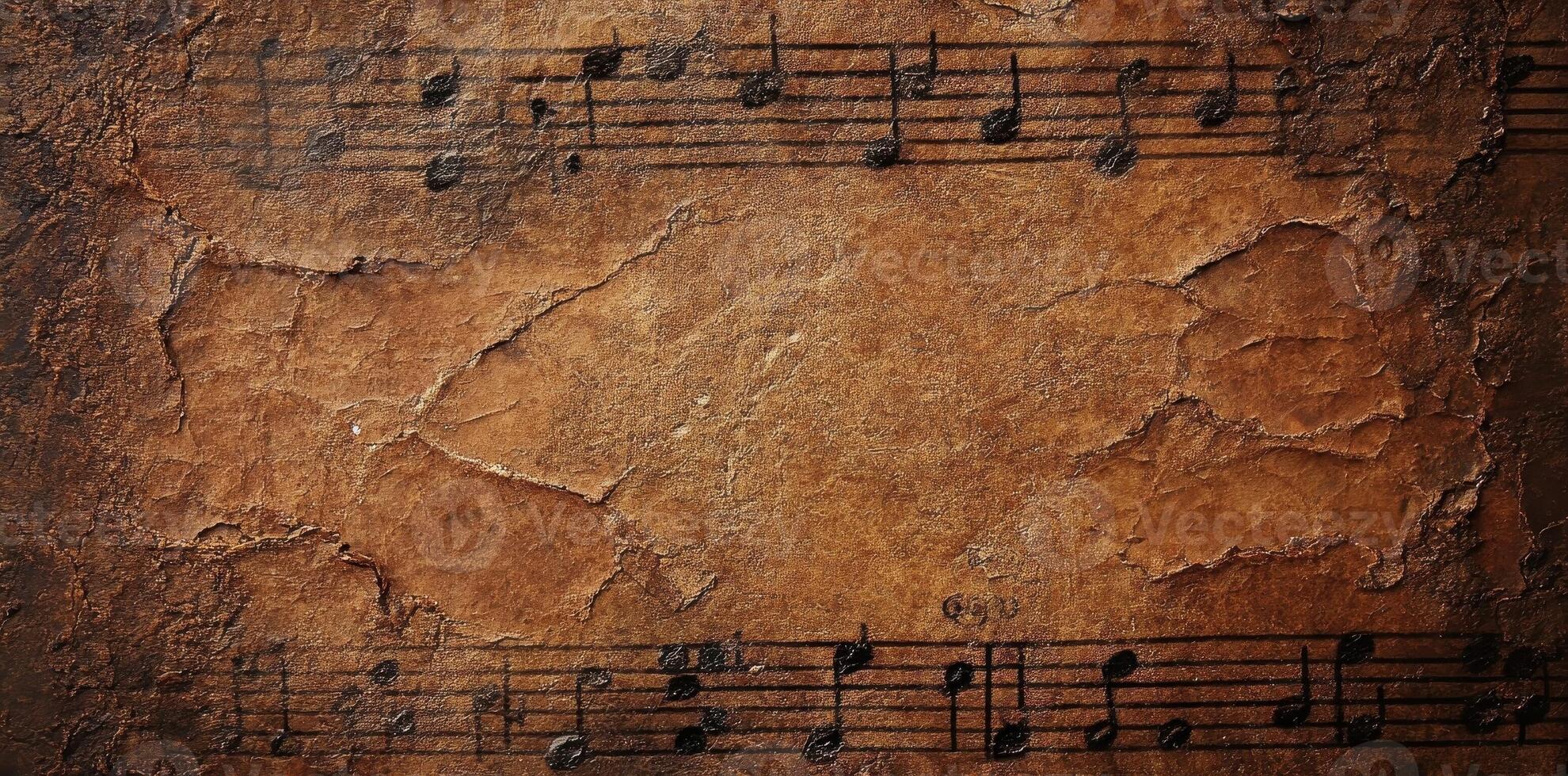 Distressed music sheet shows age and creates textured background photo