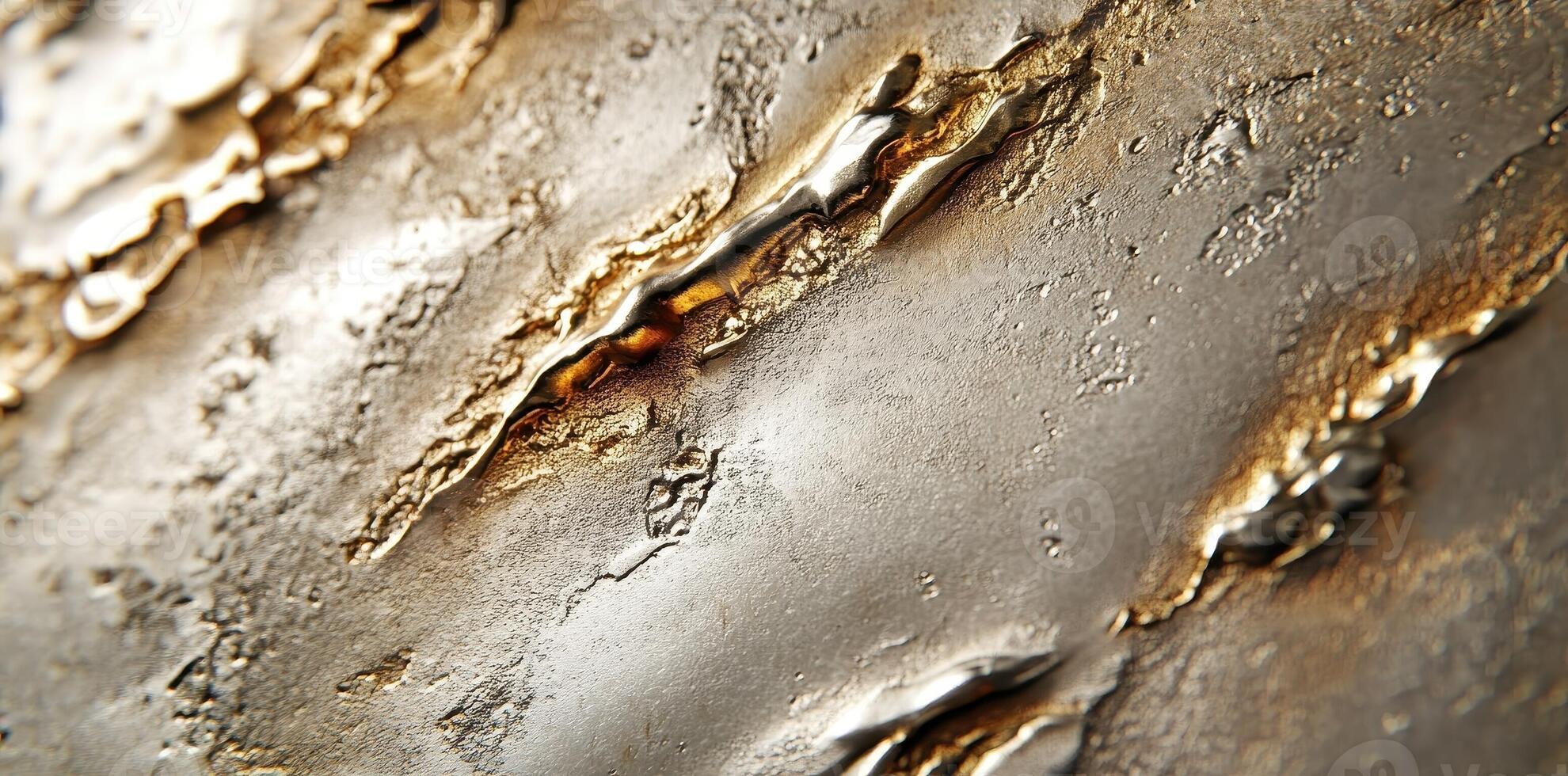 Metal surface shows patterns of golden liquid flowing over it photo