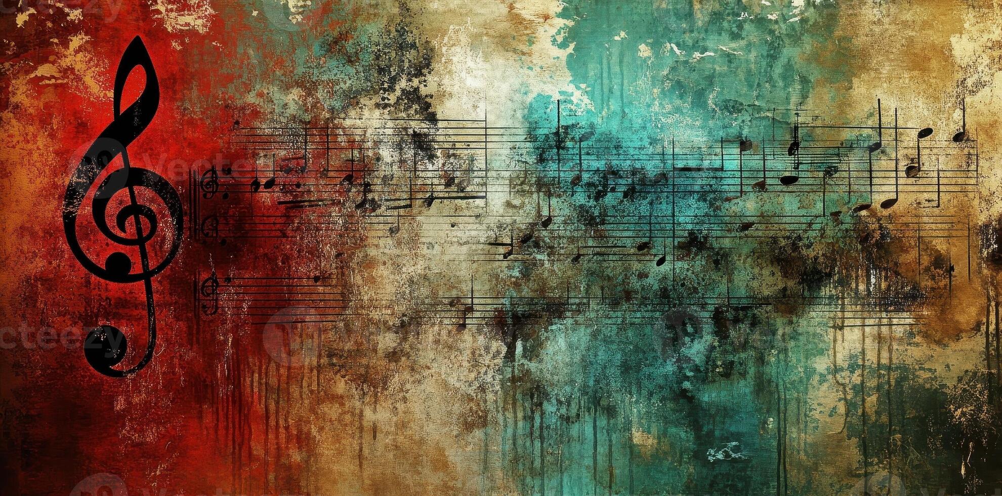 Abstract music composition art with treble clef and notes photo