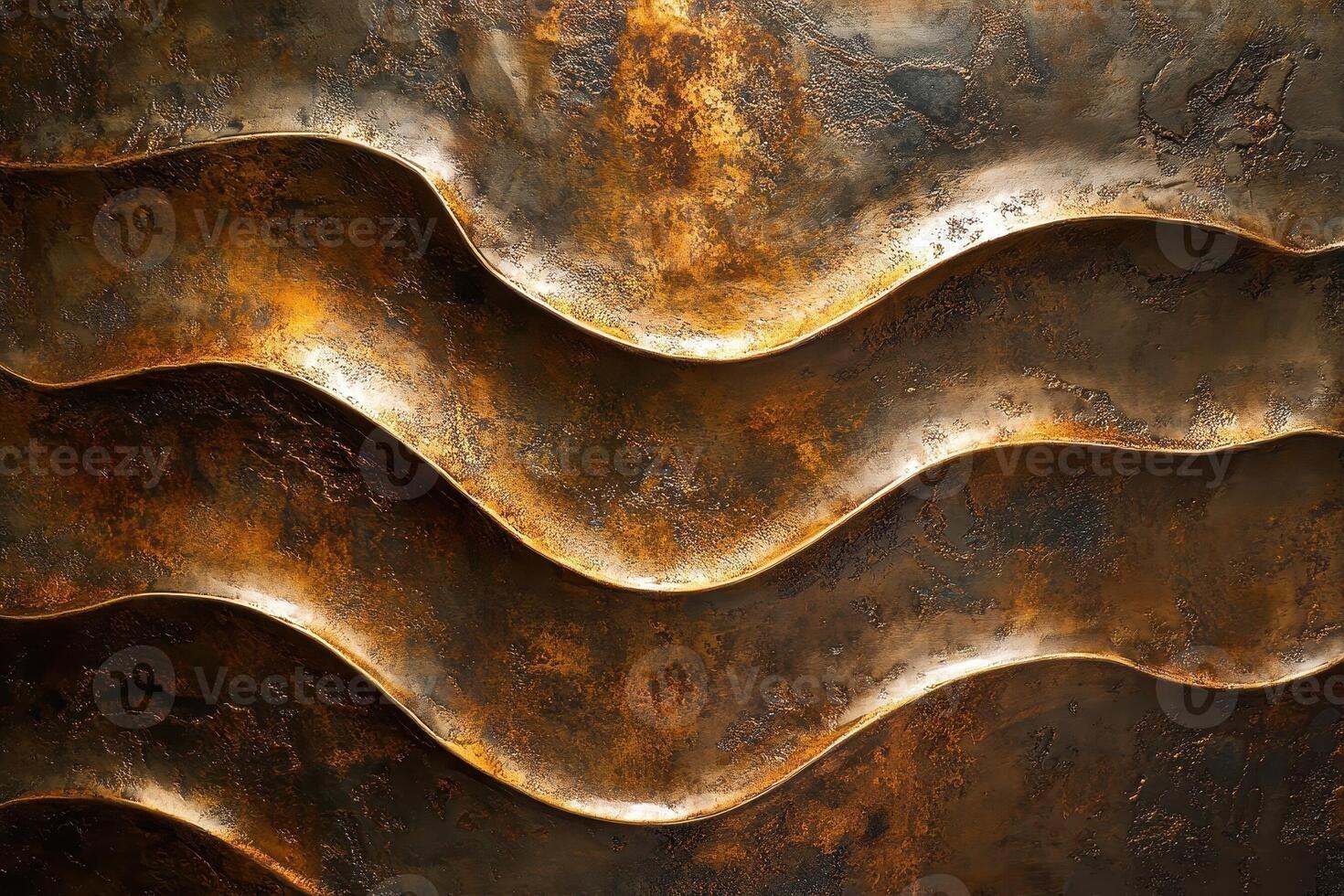 Abstract textured background shows copper colored metallic waves pattern photo