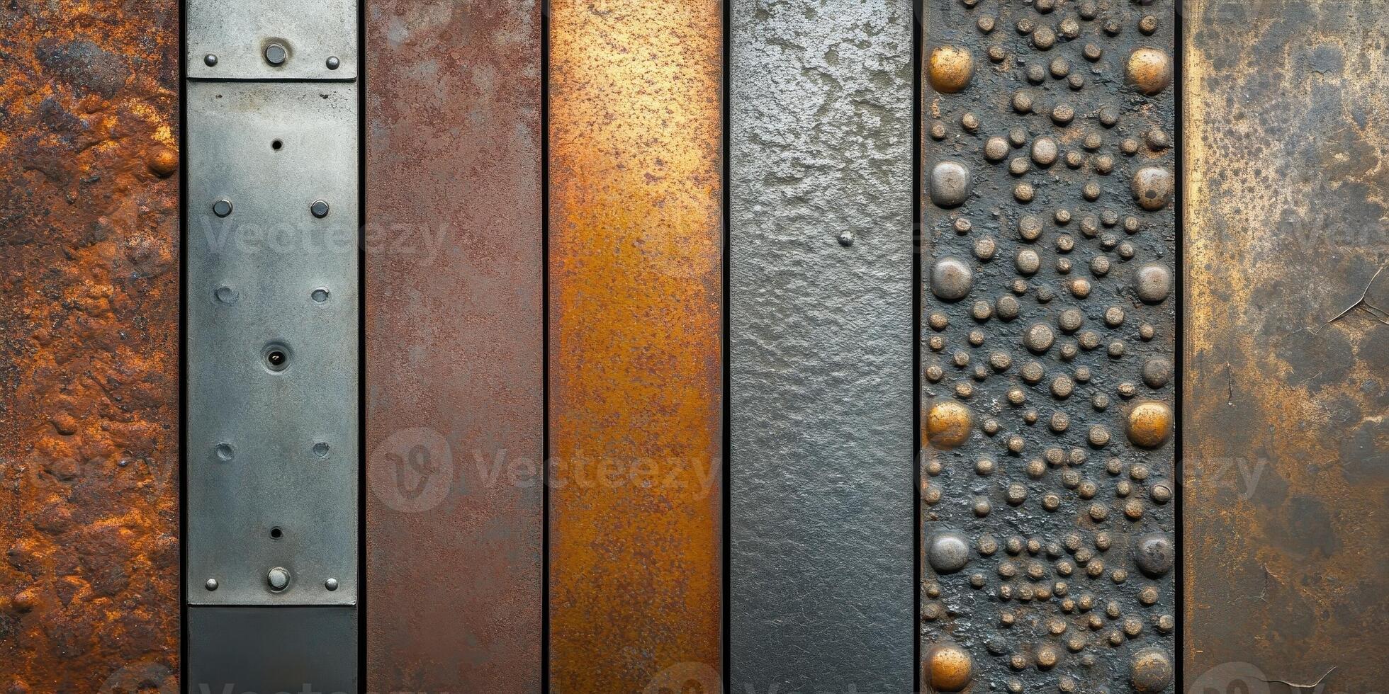 Various textured and colored metallic panels display industrial design photo