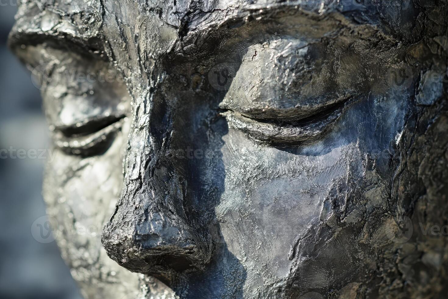 Sculpture of a serene face with eyes closed in contemplation photo