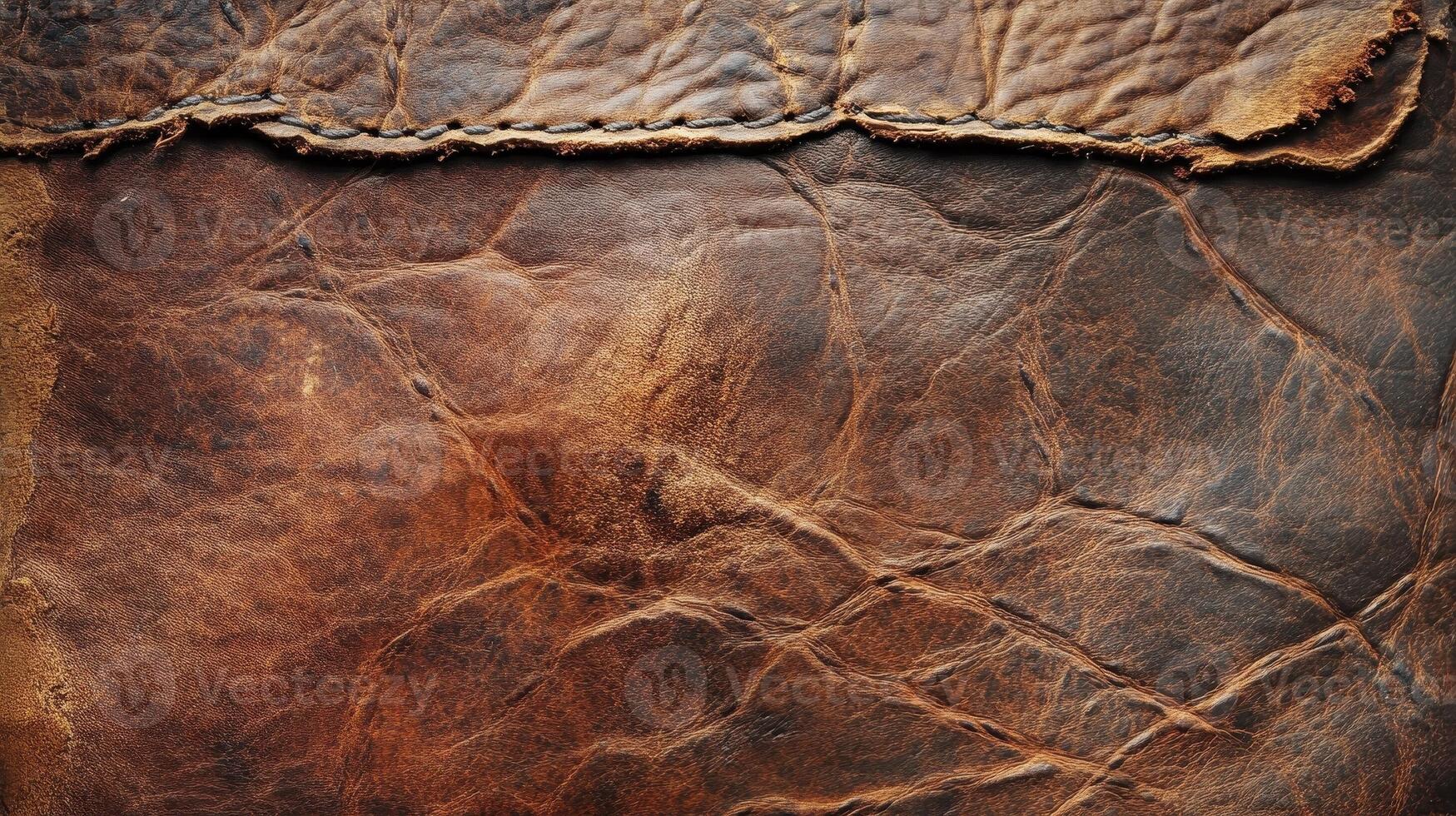 Close up of brown leather surface with stitching detail photo