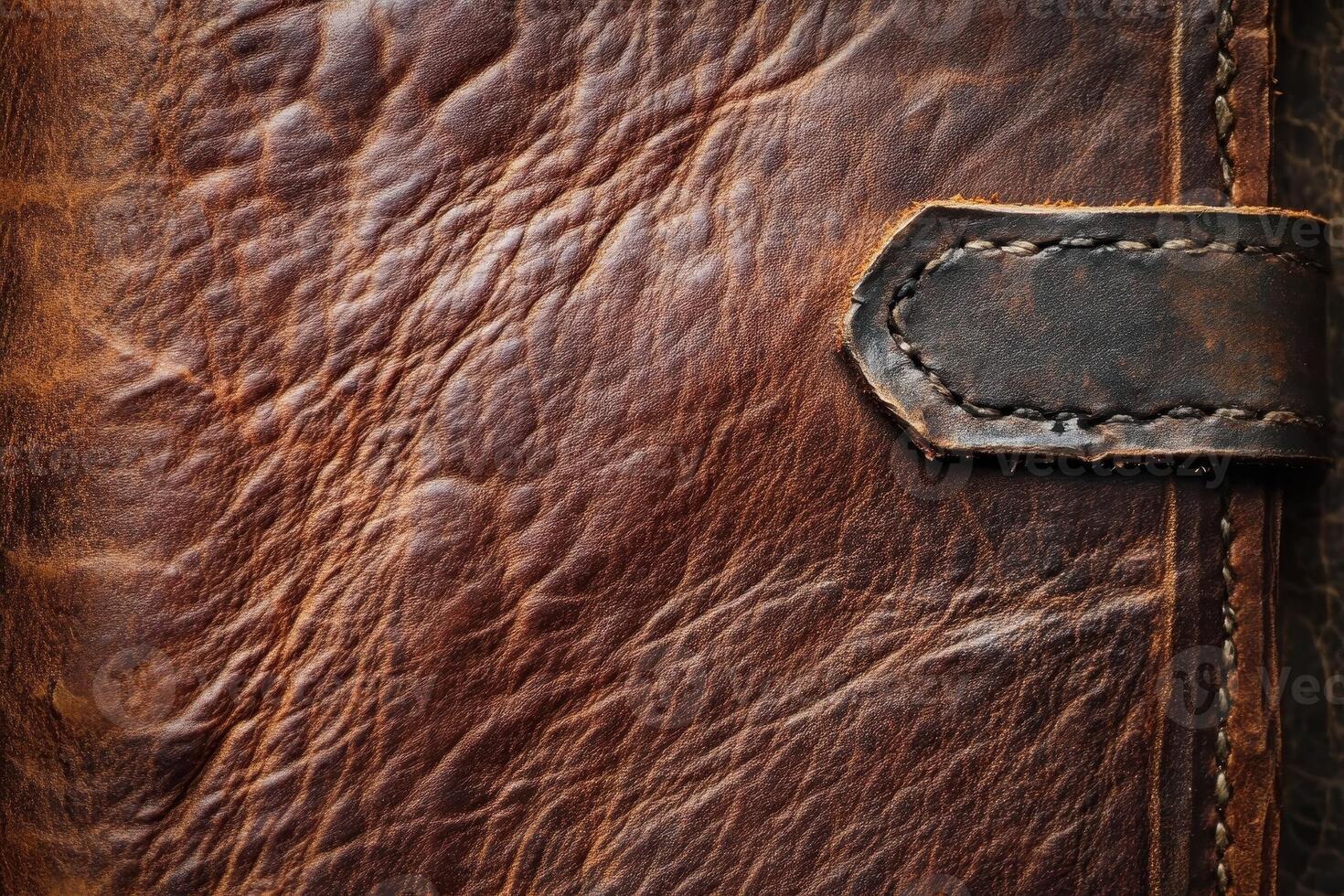 Close up of a brown leather journal with clasp detail photo