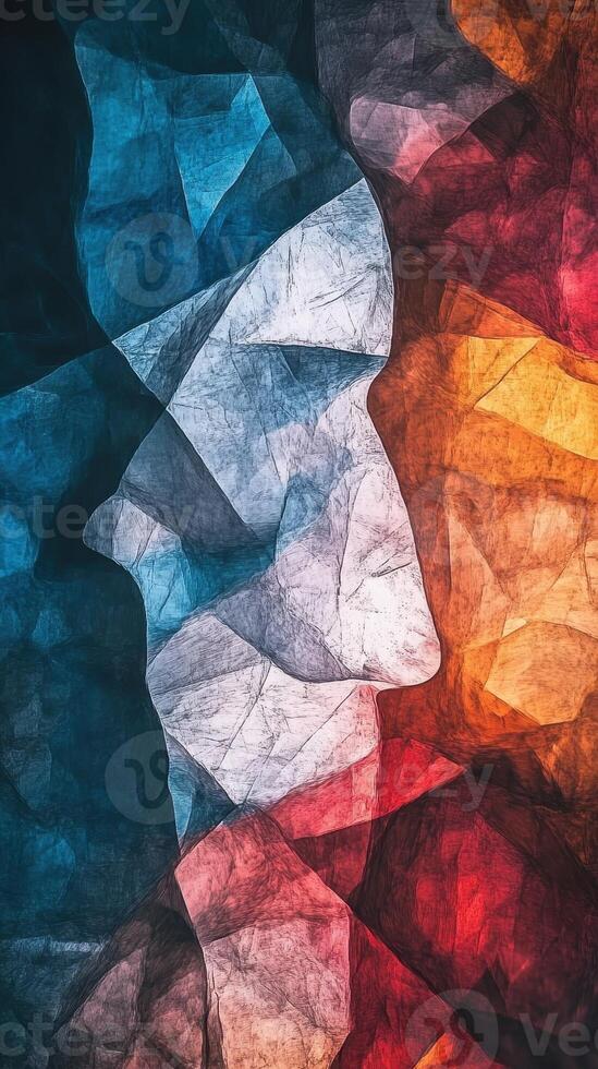 Abstract colorful shapes form an artistic rendering of human profile photo