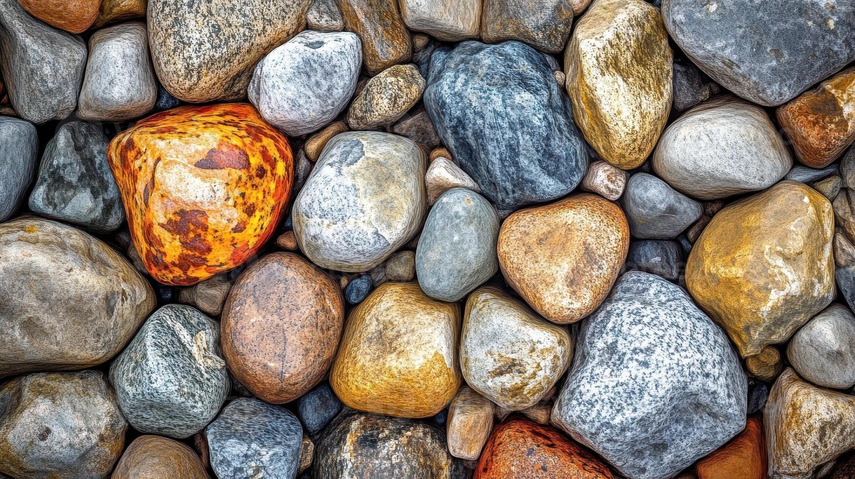 Polished stones and pebbles with varying shapes and colors photo