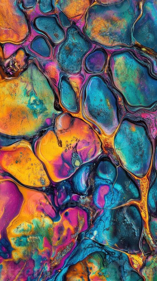 Abstract artwork featuring vibrant colors and organic cell like shapes photo