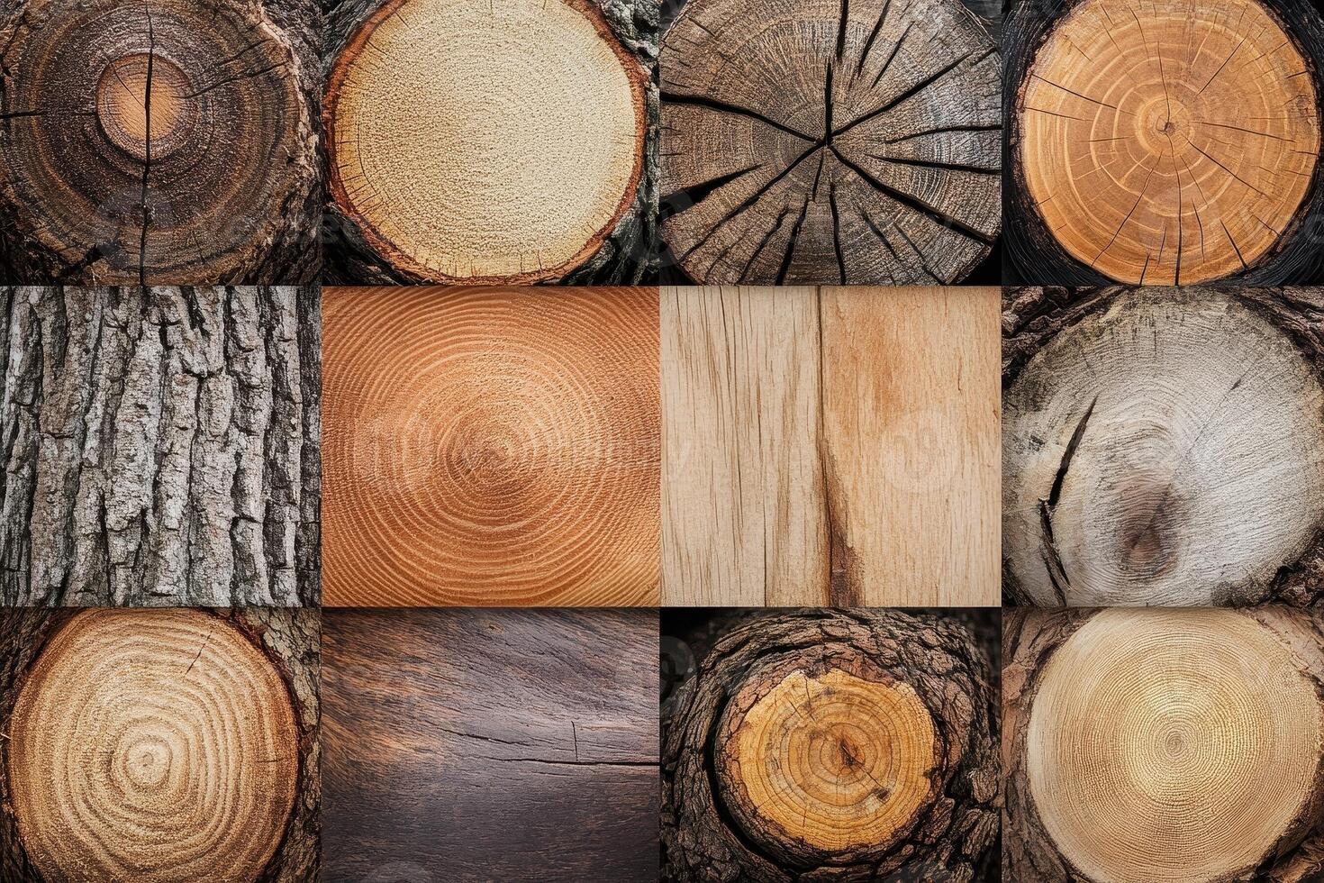 Close up view of a grid of various wood surfaces photo