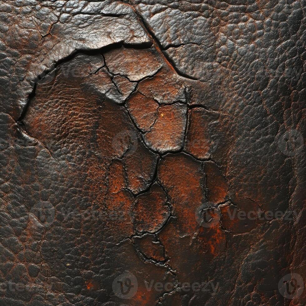 Close up view of distressed worn brown leather surface photo