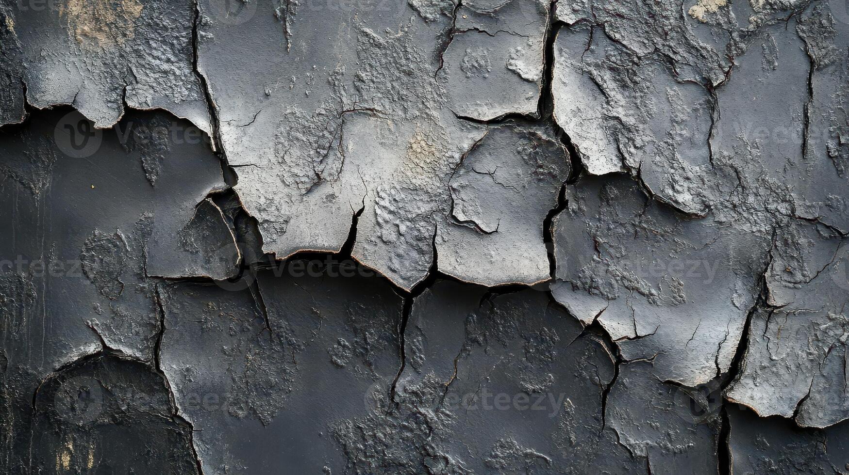 Black and gray paint is peeling and cracking on surface photo