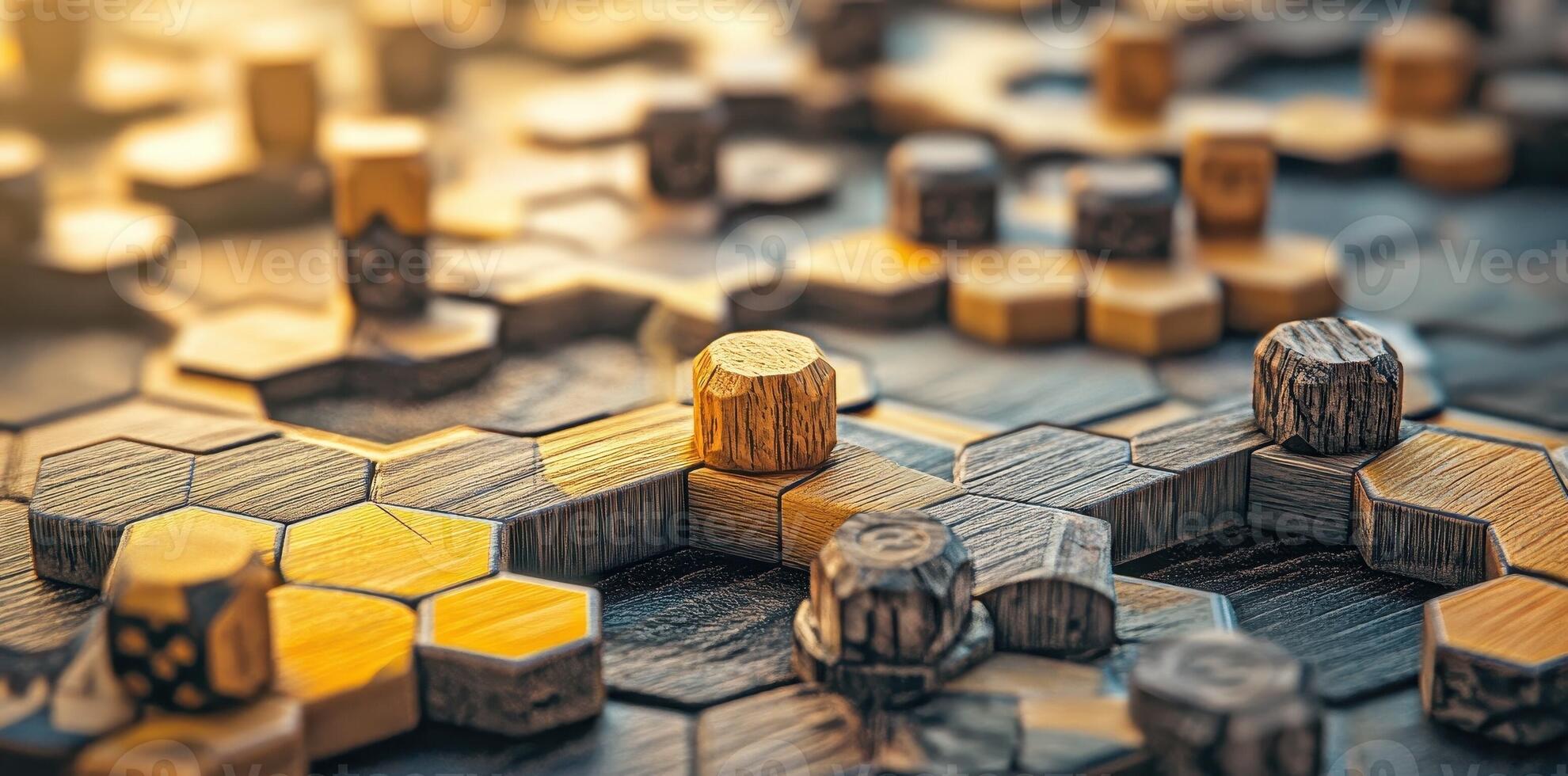 Close up of a wooden hexagonal board game surface photo