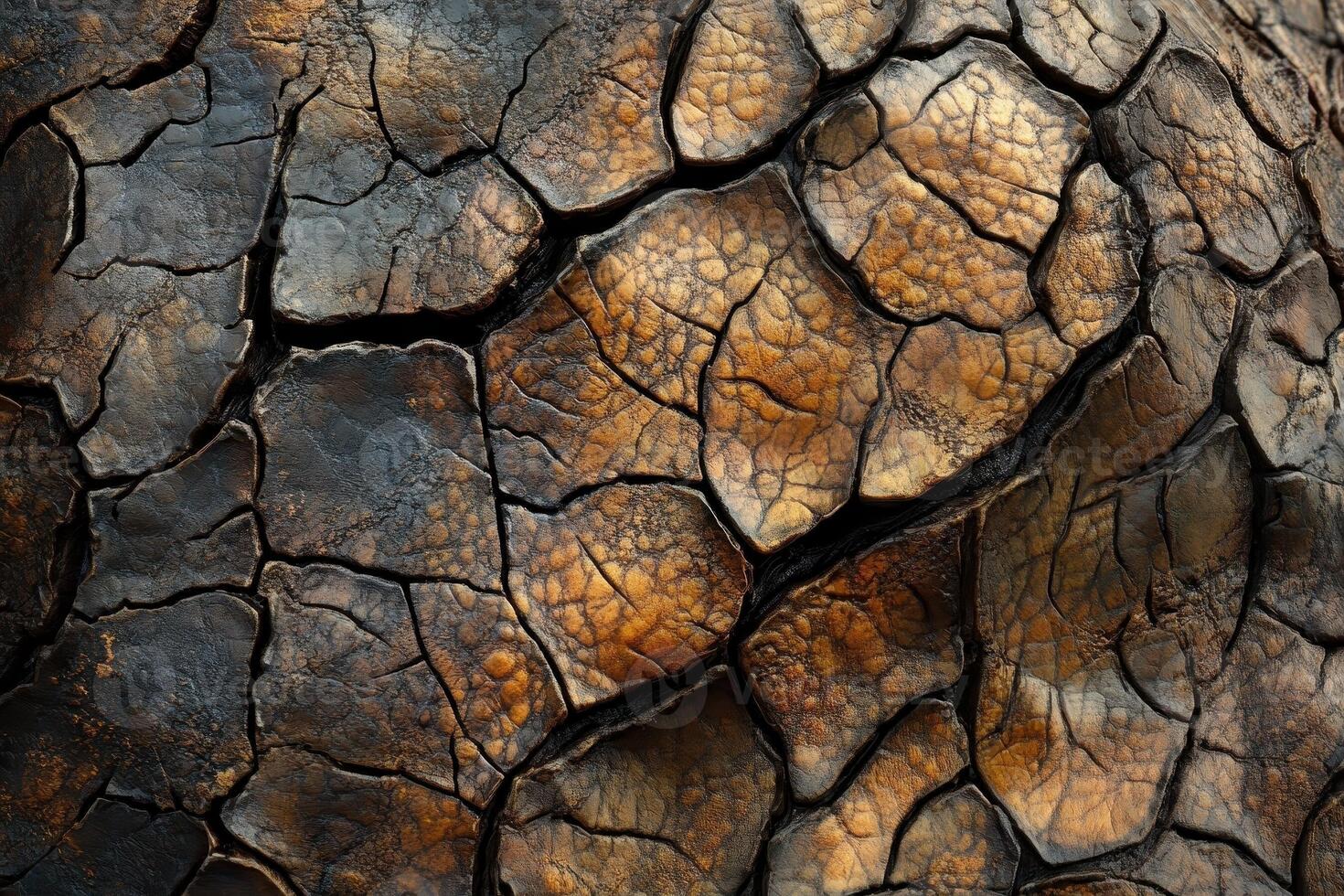 Close up of a cracked brown and black surface photo