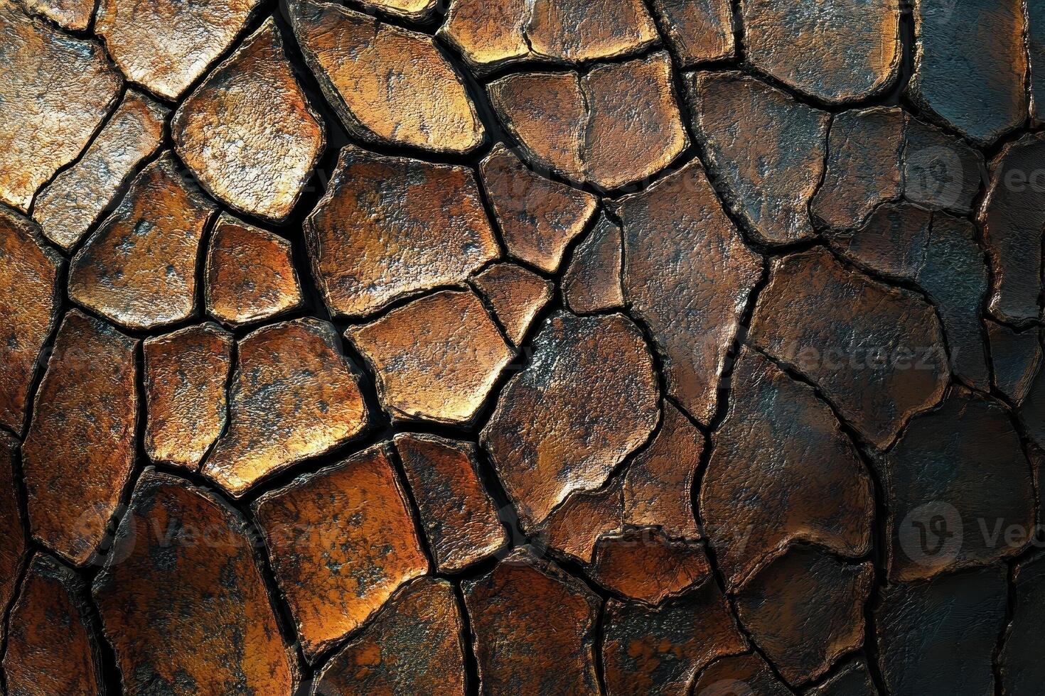 Dry cracked earth reveals textures and shapes in a mosaic photo