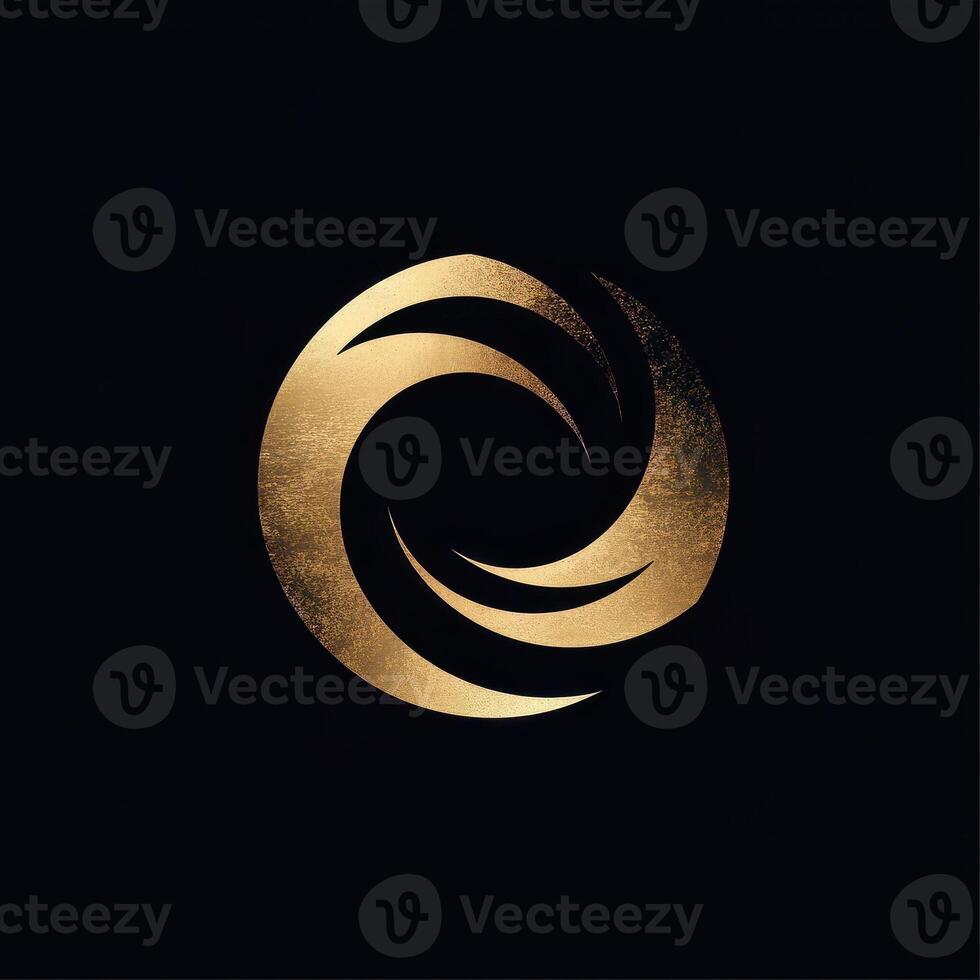 Golden abstract vortex shape on a contrasting black background photo