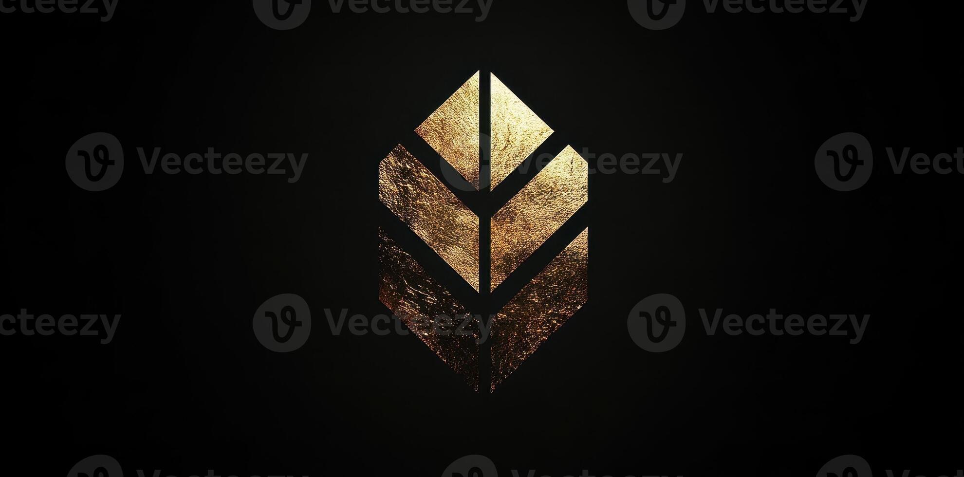 Geometric golden leaf on a minimalist black background is displayed photo