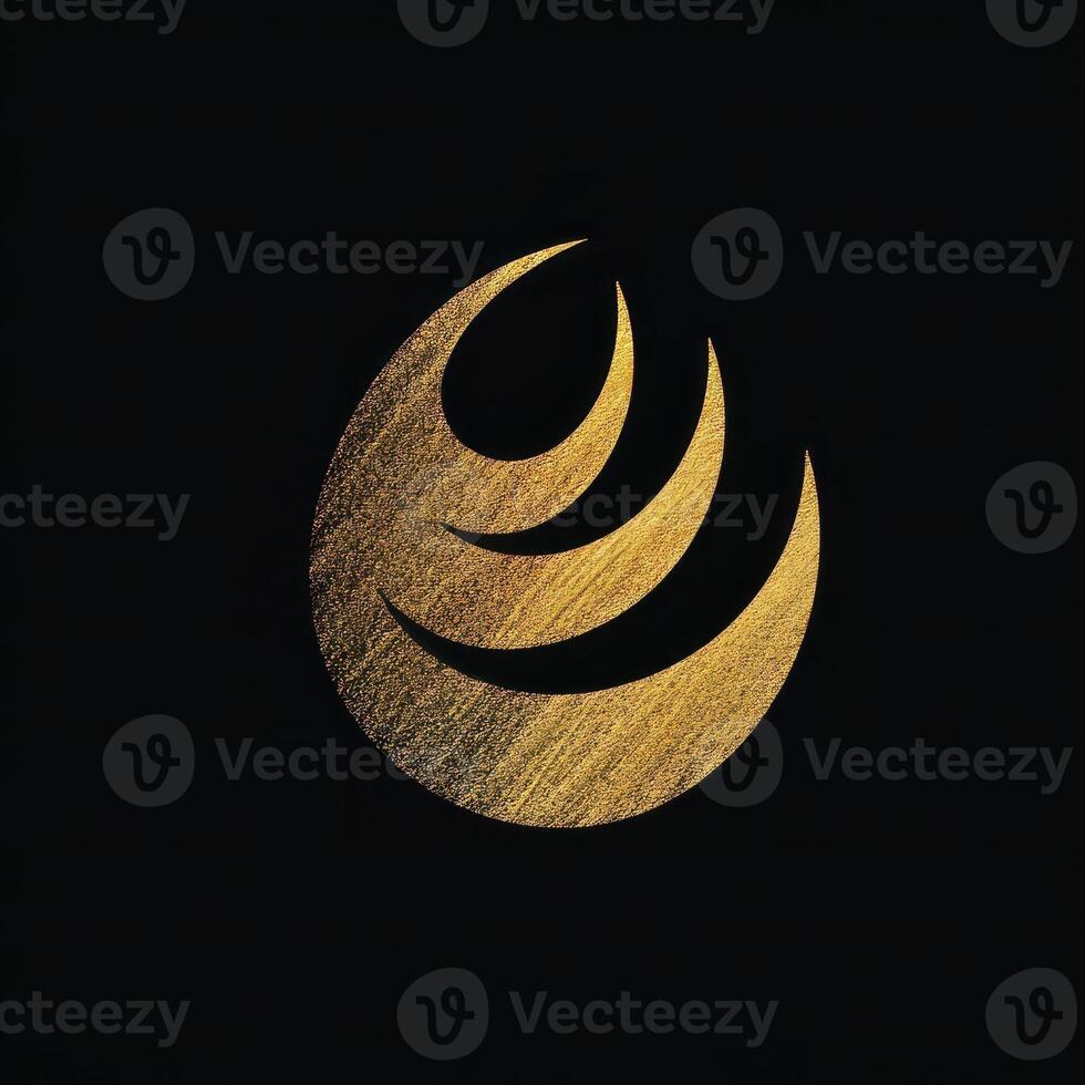Abstract golden orb with wave like shapes on black photo