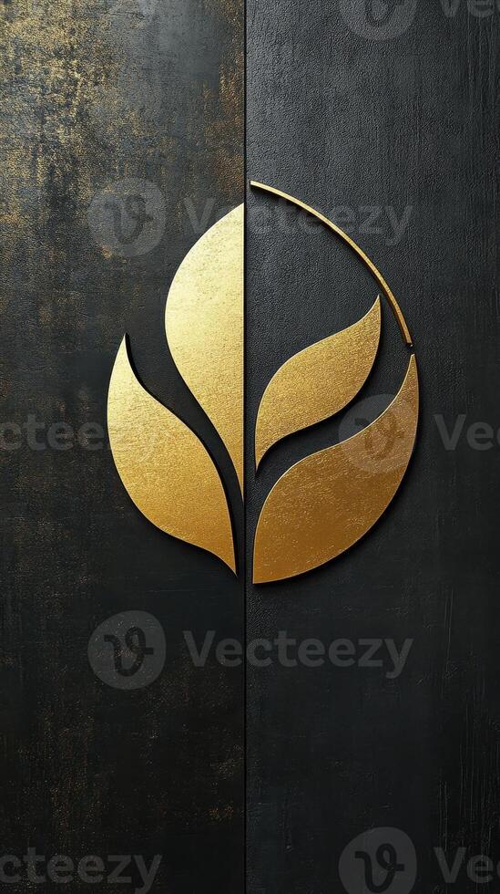 Golden leaves form an elegant design on divided backdrop photo