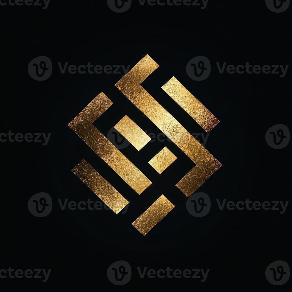 Golden geometric abstract design with a textured surface on black photo