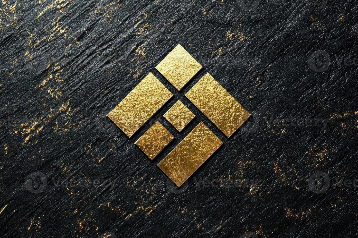 Golden square symbol on black stone textured background photo
