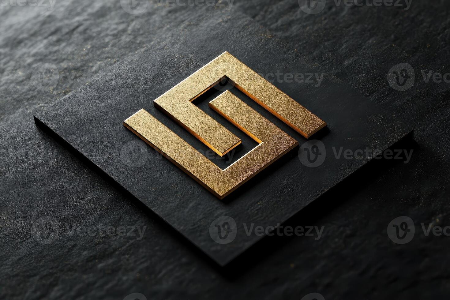 Golden monogram design on a dark textured stone background photo