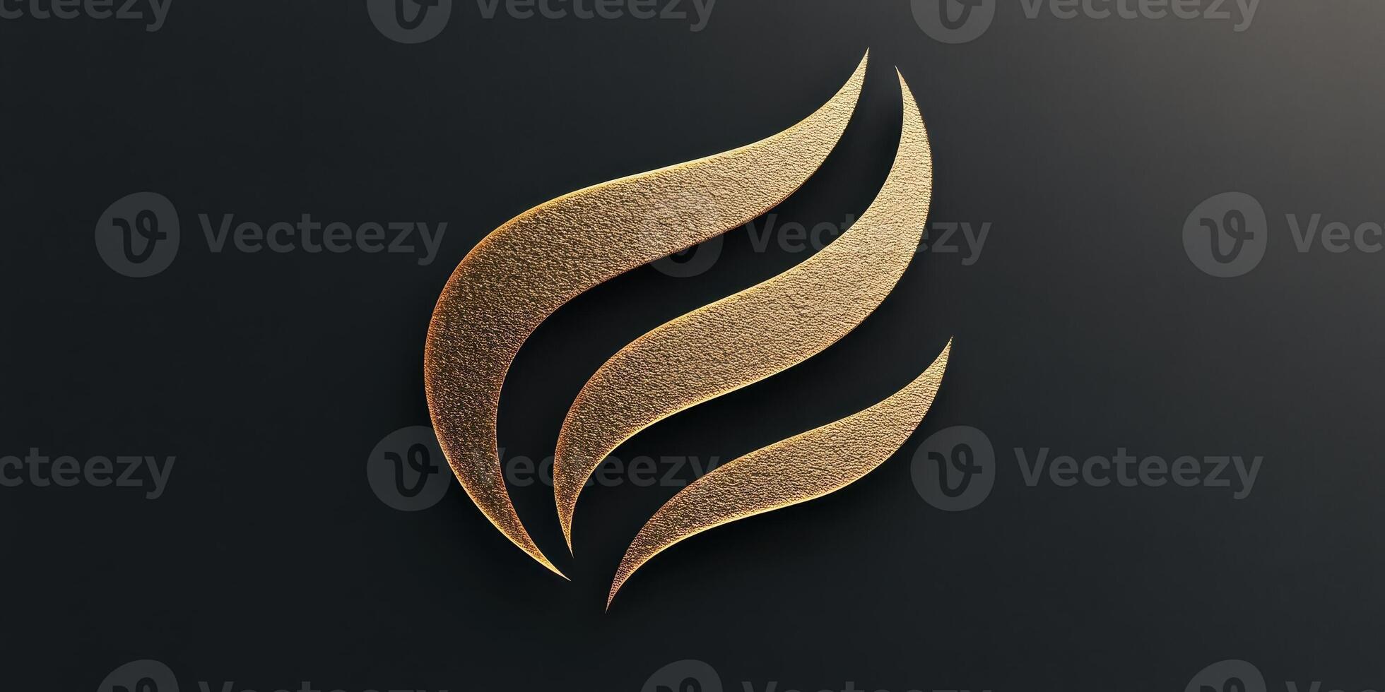 Golden emblem composed of three curved lines on black background photo
