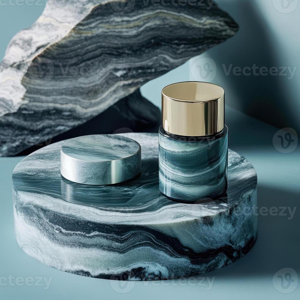 Marble patterned container and lid with golden top presentation photo