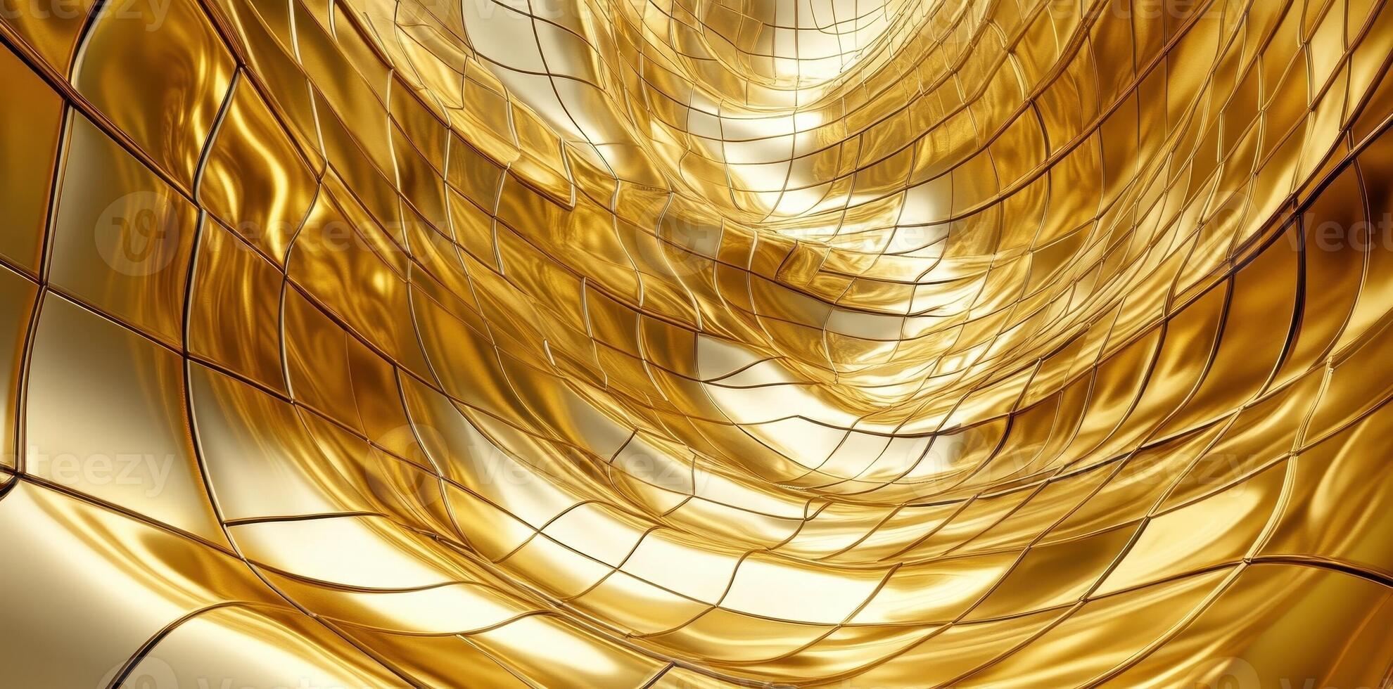 Abstract golden metallic structure with undulating waves and glossy surfaces photo