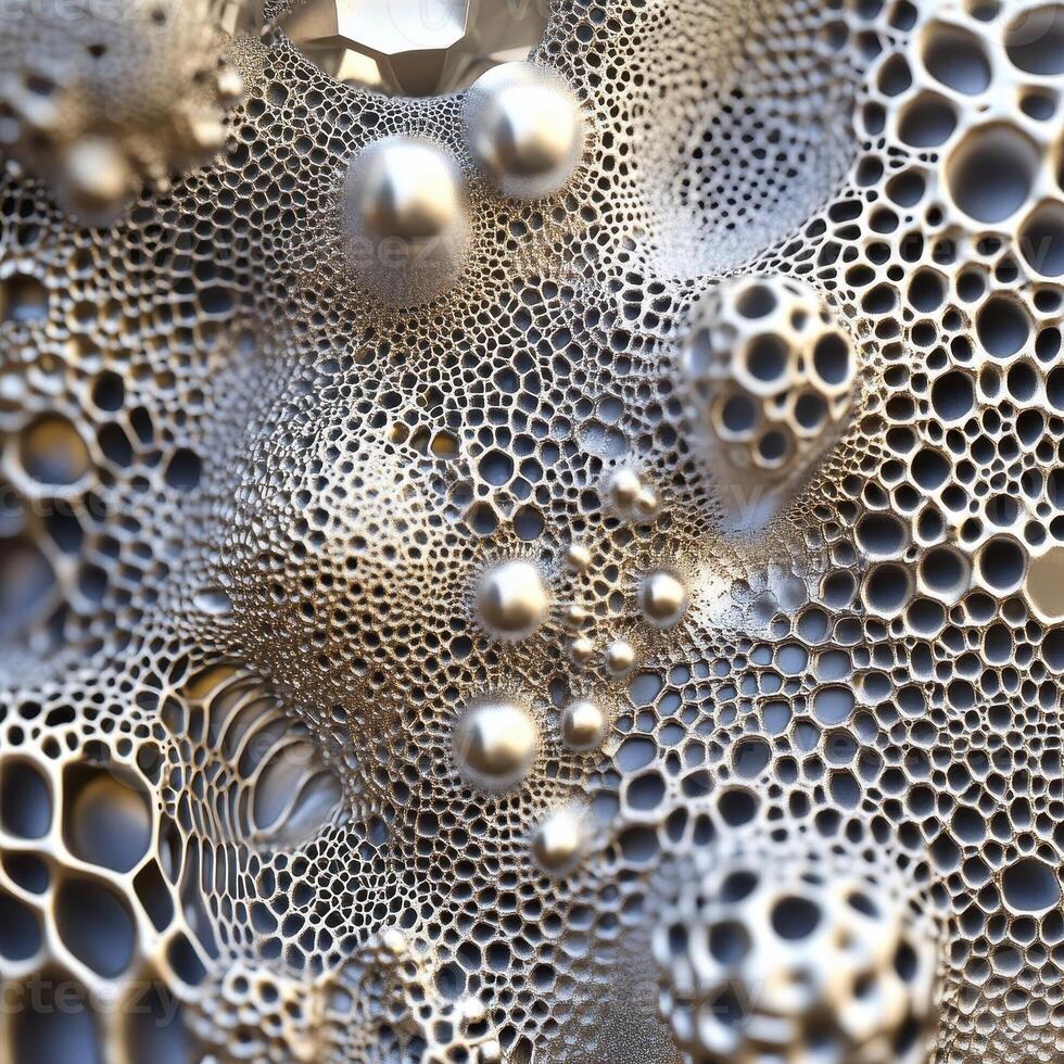 Silver geometric arrangement with spheres and honeycomb like pattern photo
