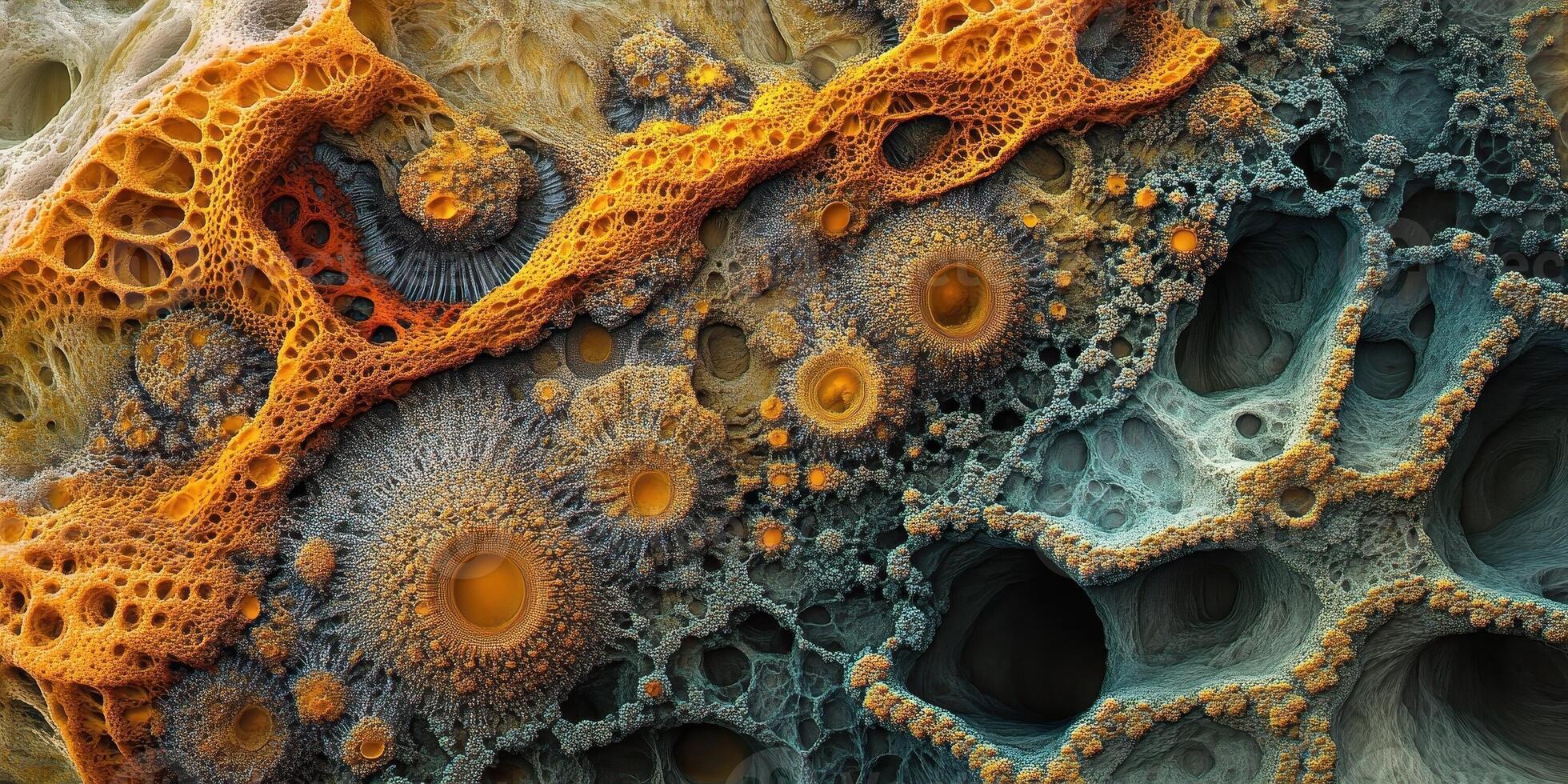 Intricate fractal pattern featuring orange and blue cellular structures photo