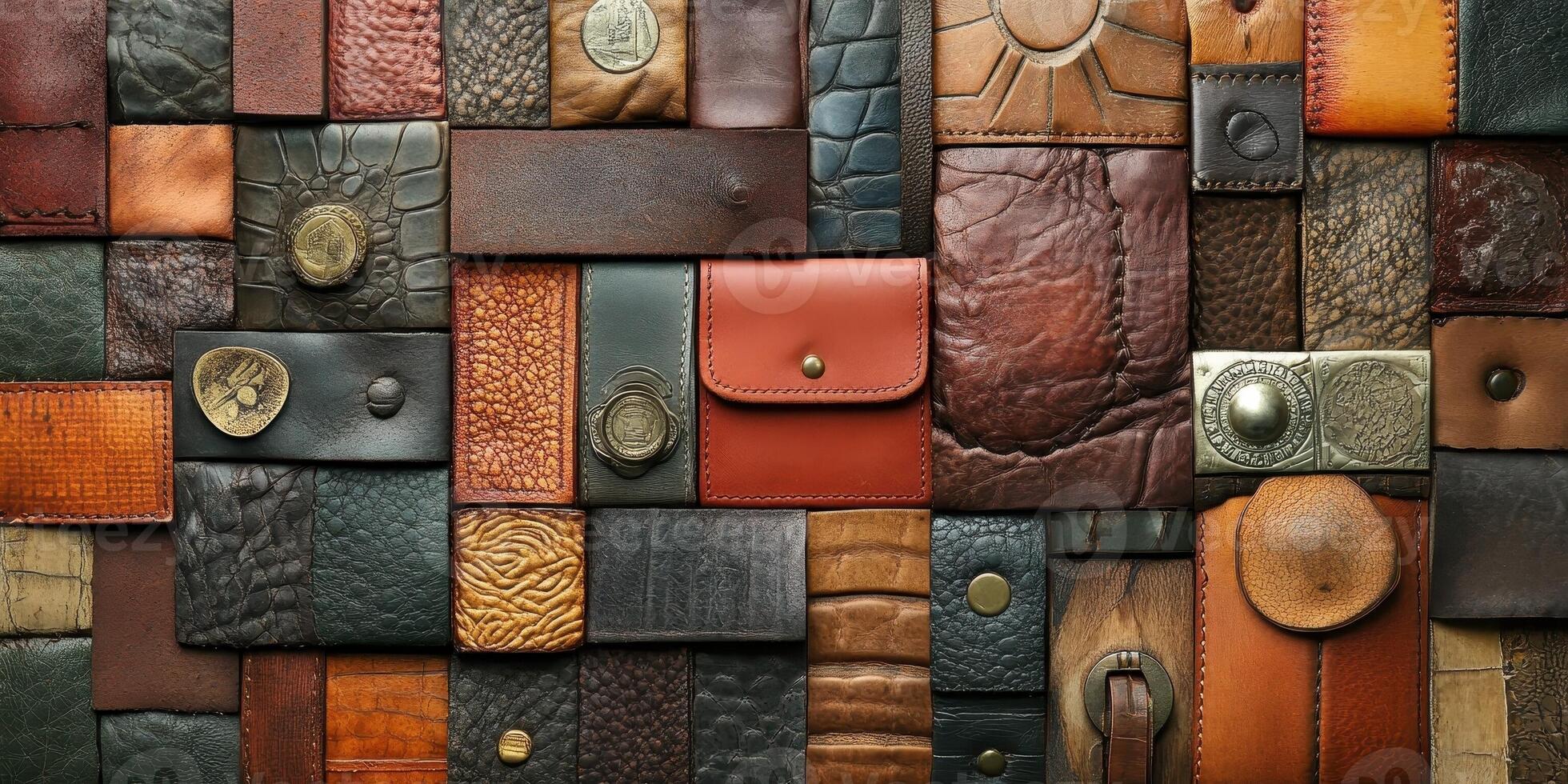 Assortment of leather pieces with varying textures and styles photo