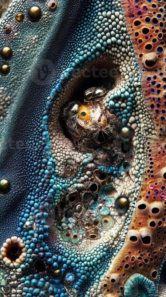 Close up abstract image of reptile skin with varied texture photo