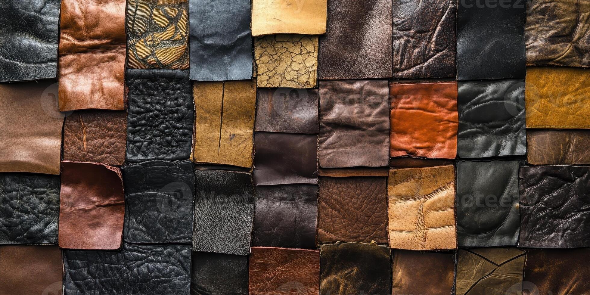 Assorted leather swatches arranged in a grid pattern photo