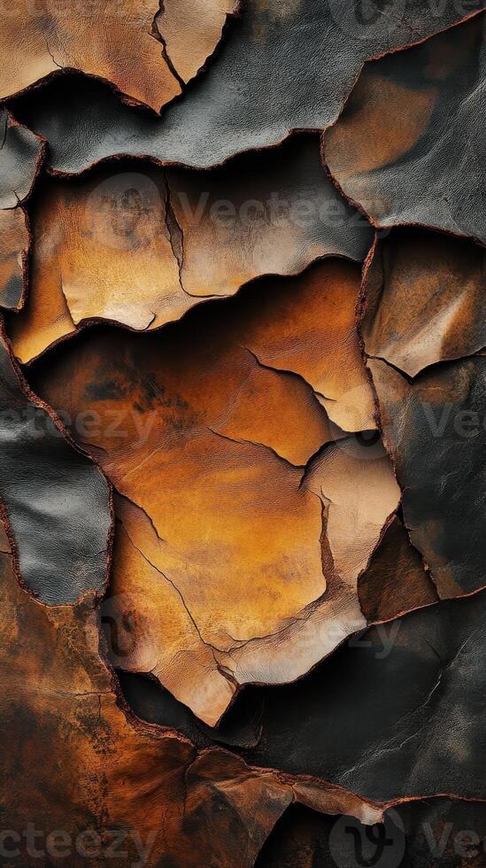 Cracked and peeling leather texture with varying shades of brown photo