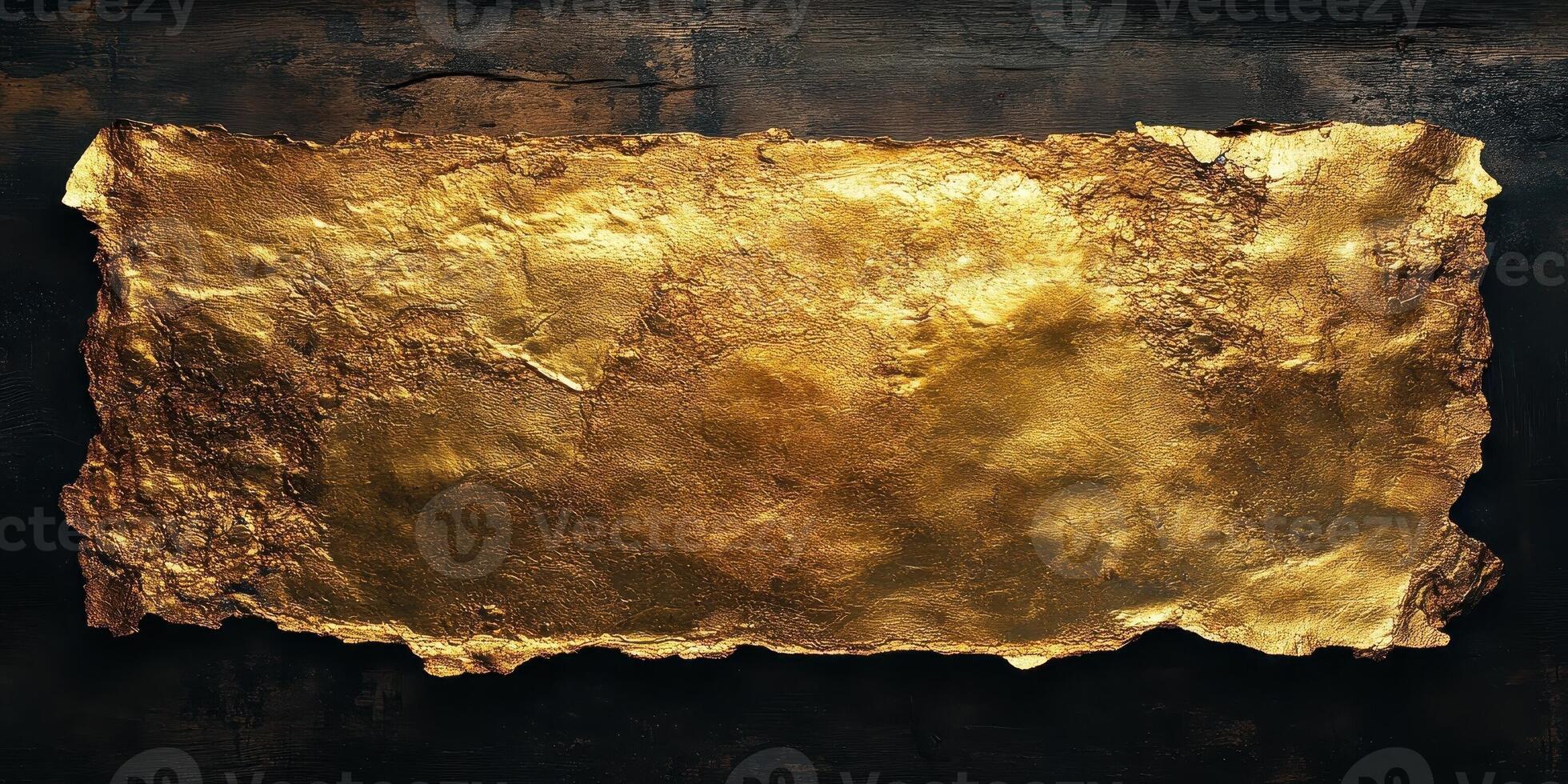 Horizontal golden rectangular plaque on a dark textured background photo