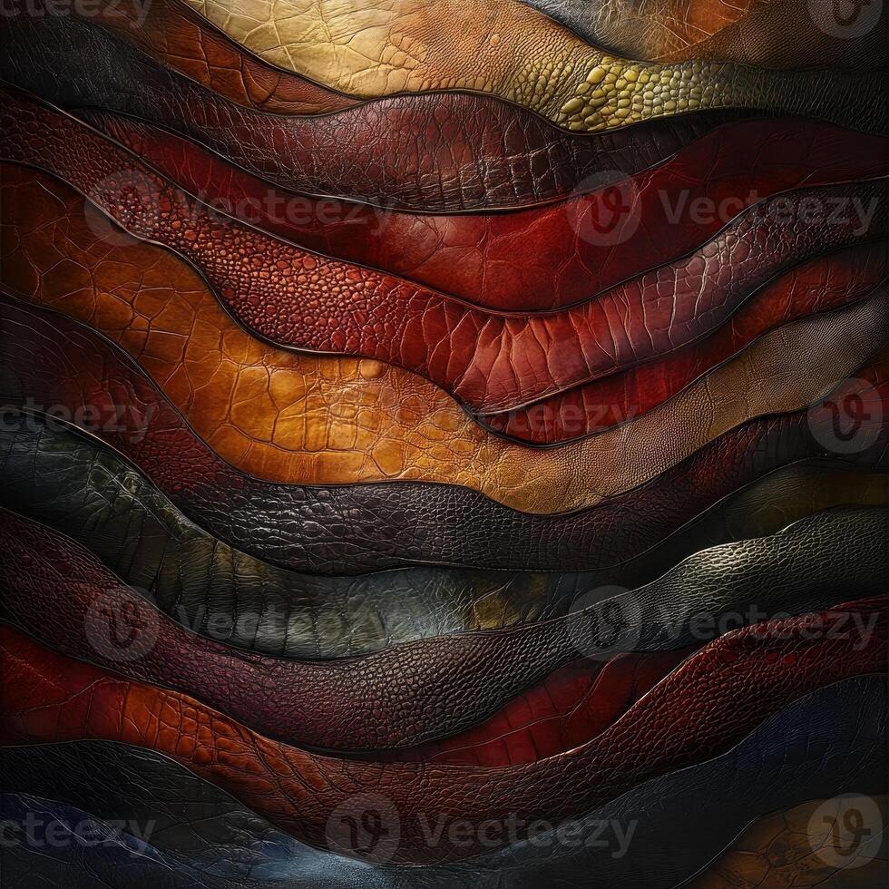 Wavy layers of various colored leathers create an abstract texture photo