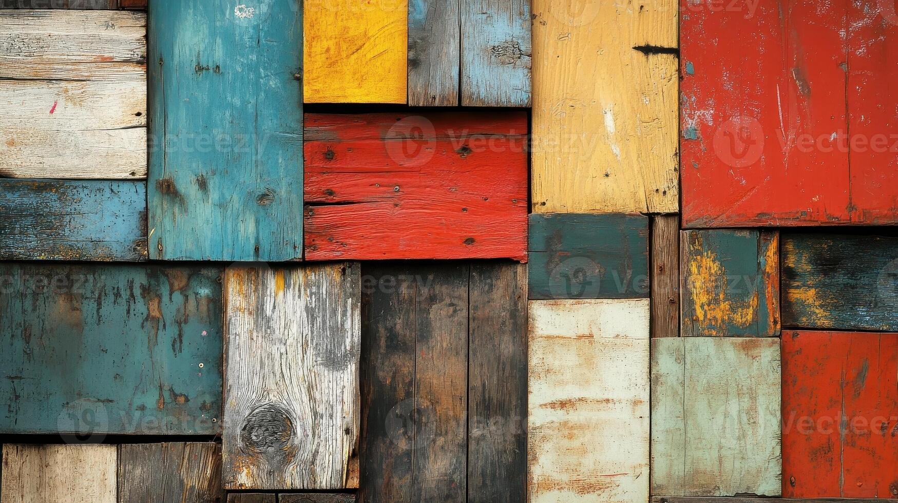 Various colorful wooden planks arranged in a mosaic pattern photo