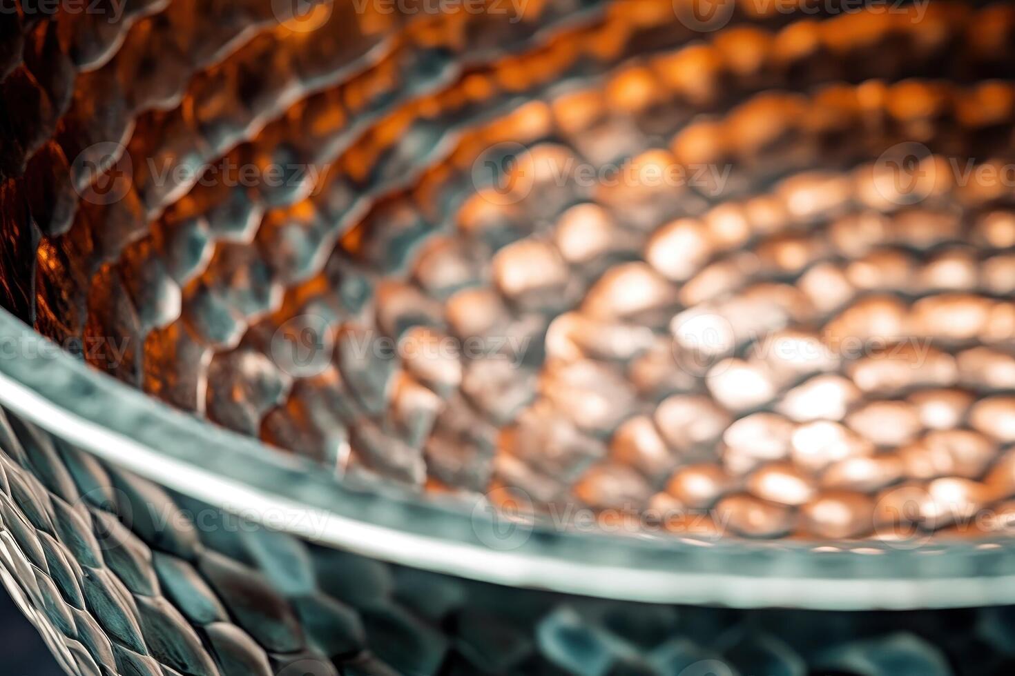 Textured metallic object displaying a honeycomb like pattern in copper photo