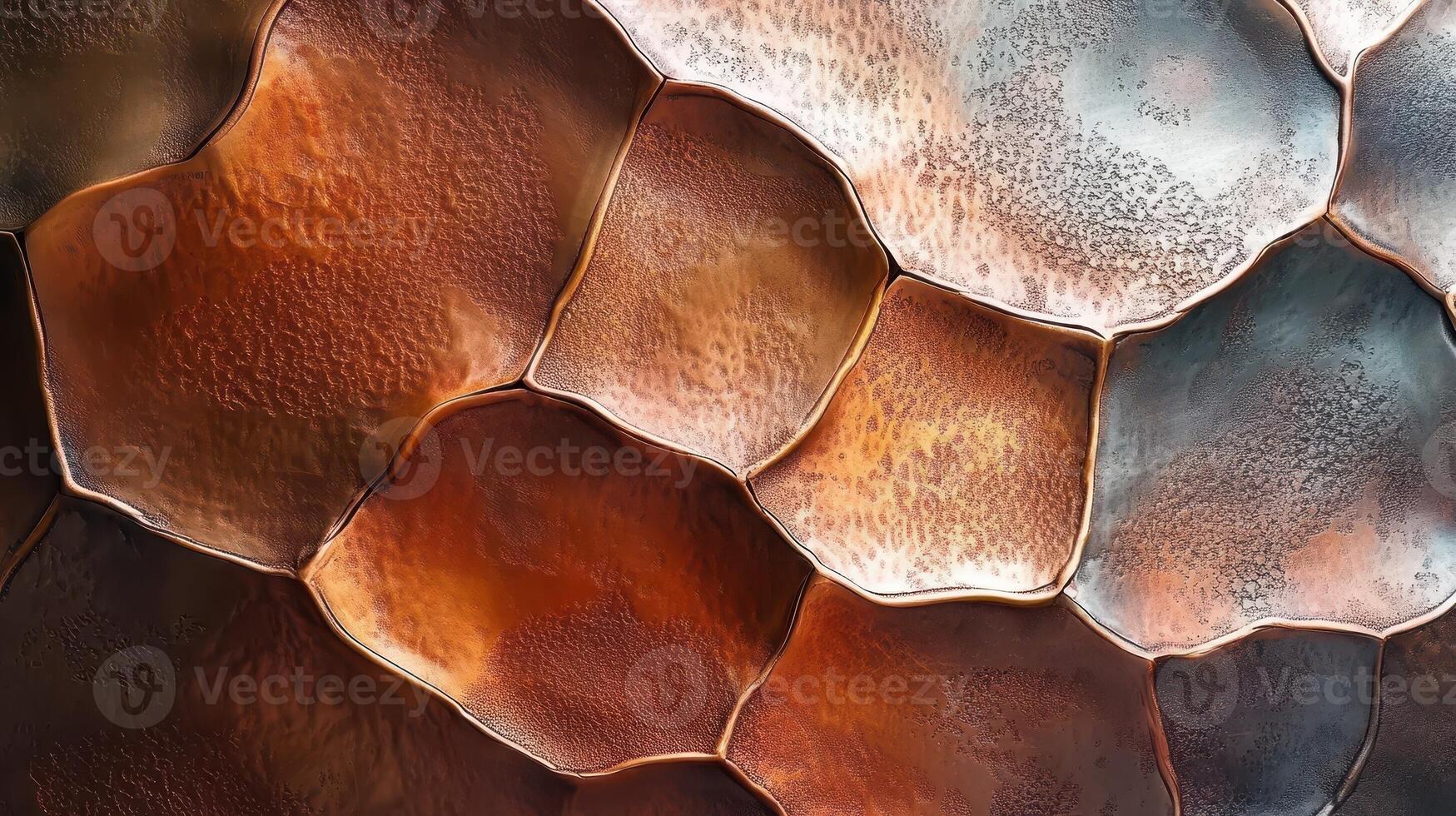 Abstract copper and silver tiles form an irregular pattern photo