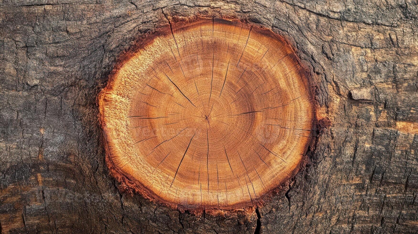 Close up of a tree trunk showing its growth rings photo