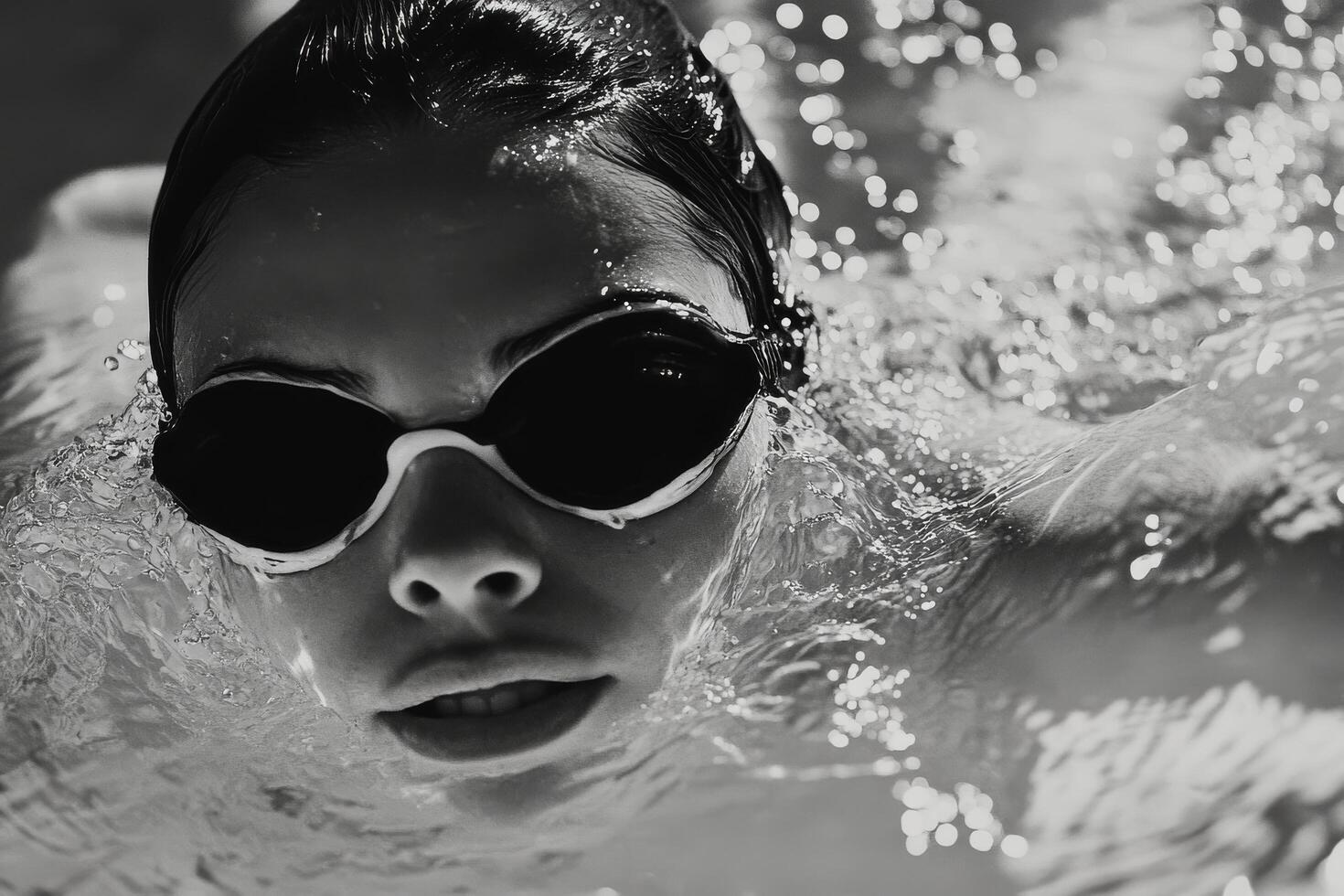 A woman wearing goggles in the water photo