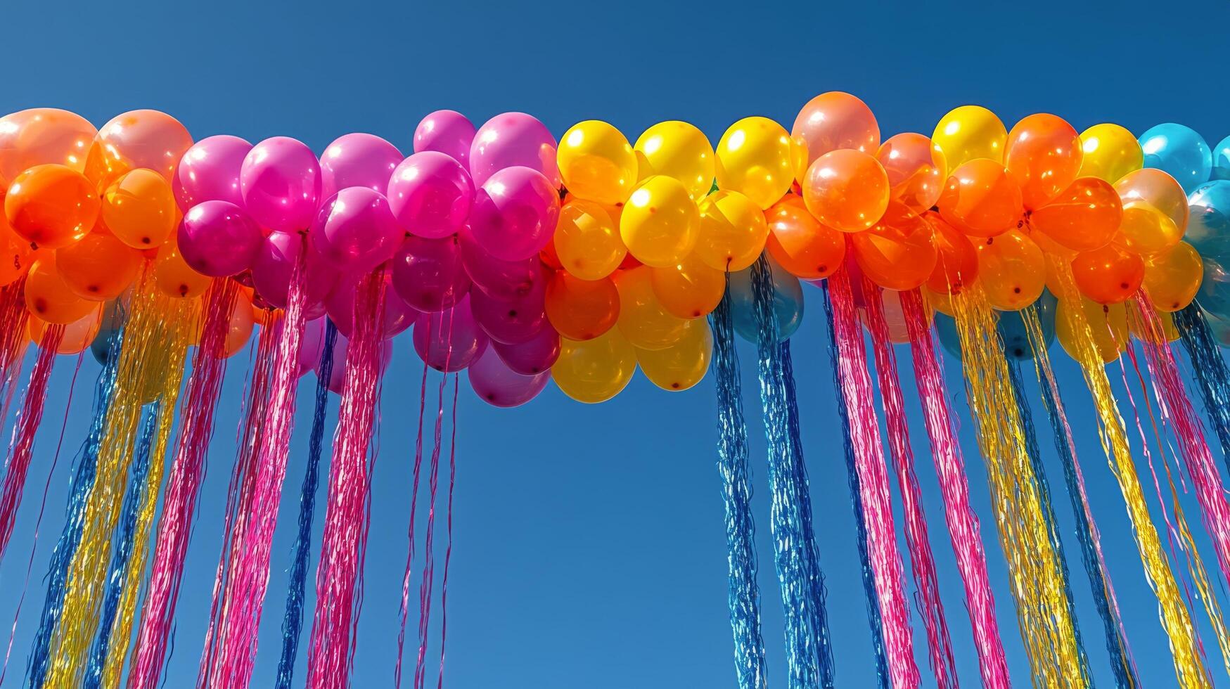 A colorful arch made of balloons and strings photo
