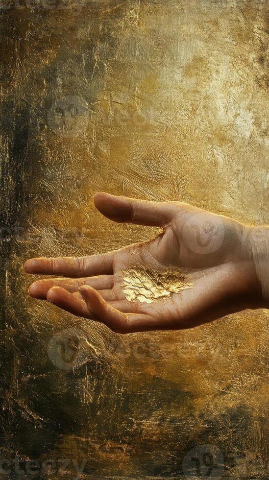 Golden flakes rest gently on an open palm photo