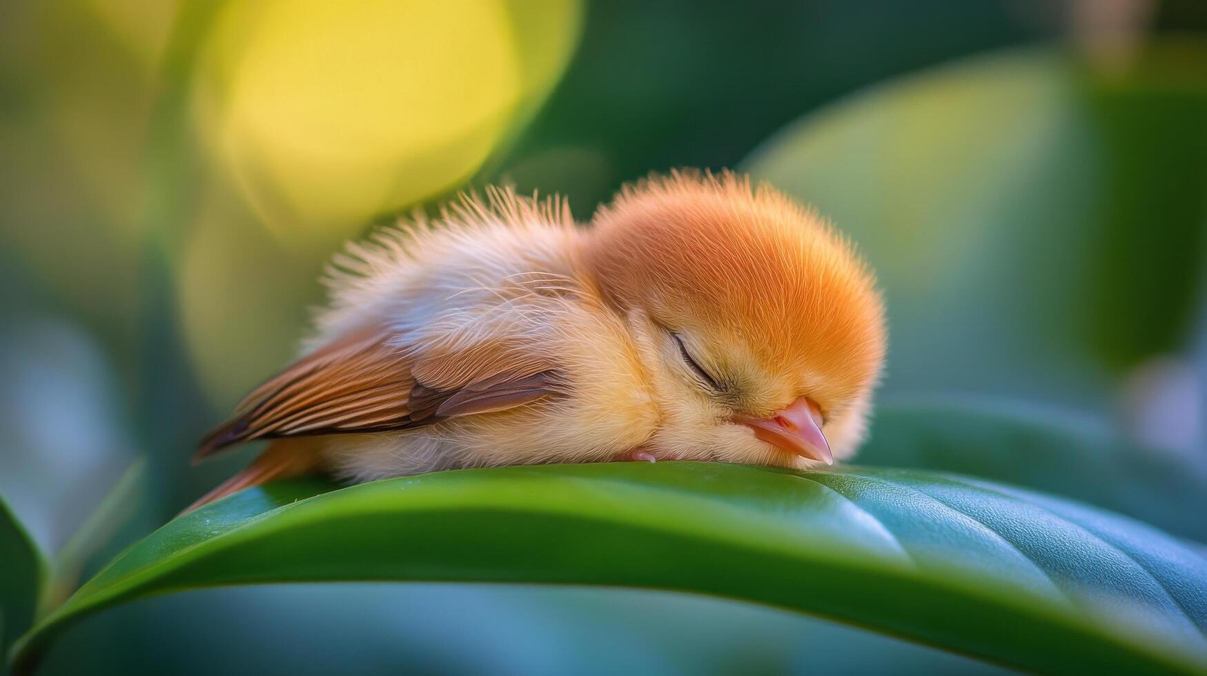 A small bird is sleeping on a leaf photo