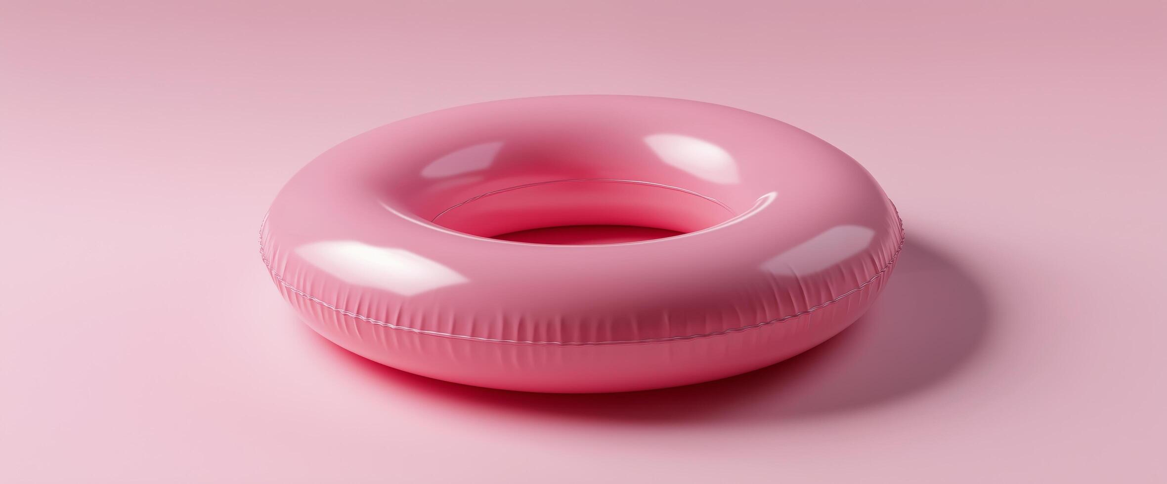 Pink inflatable ring on a soft pastel pink background ready for summer fun at the pool or beach photo