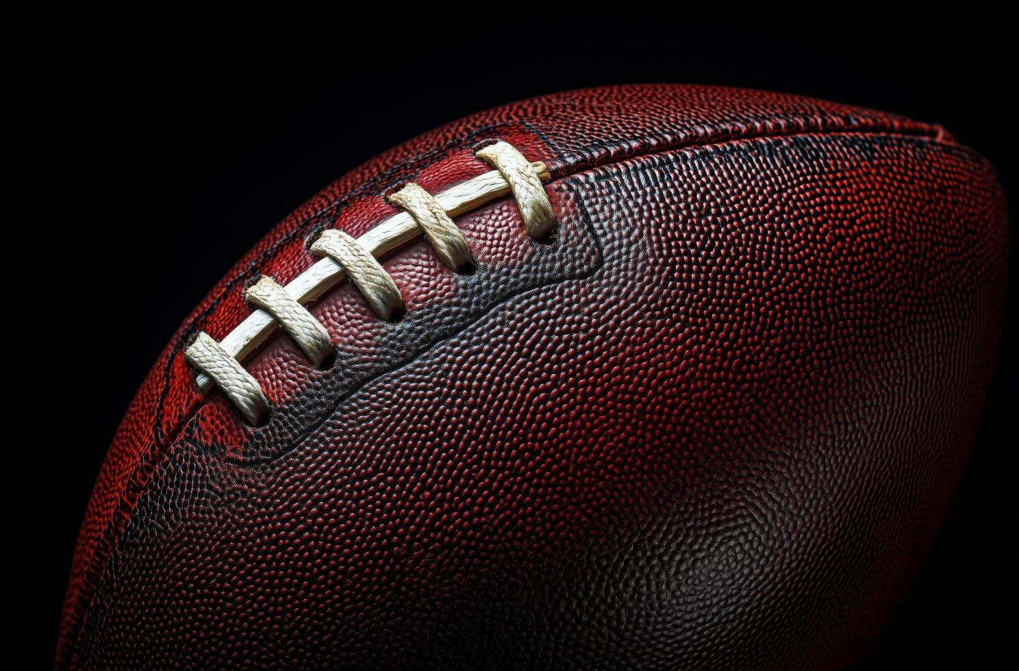 Close-up view of a textured football highlighting its unique stitching details photo