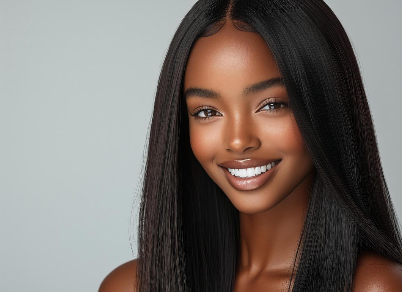 Beautiful african american woman with long straight hair photo