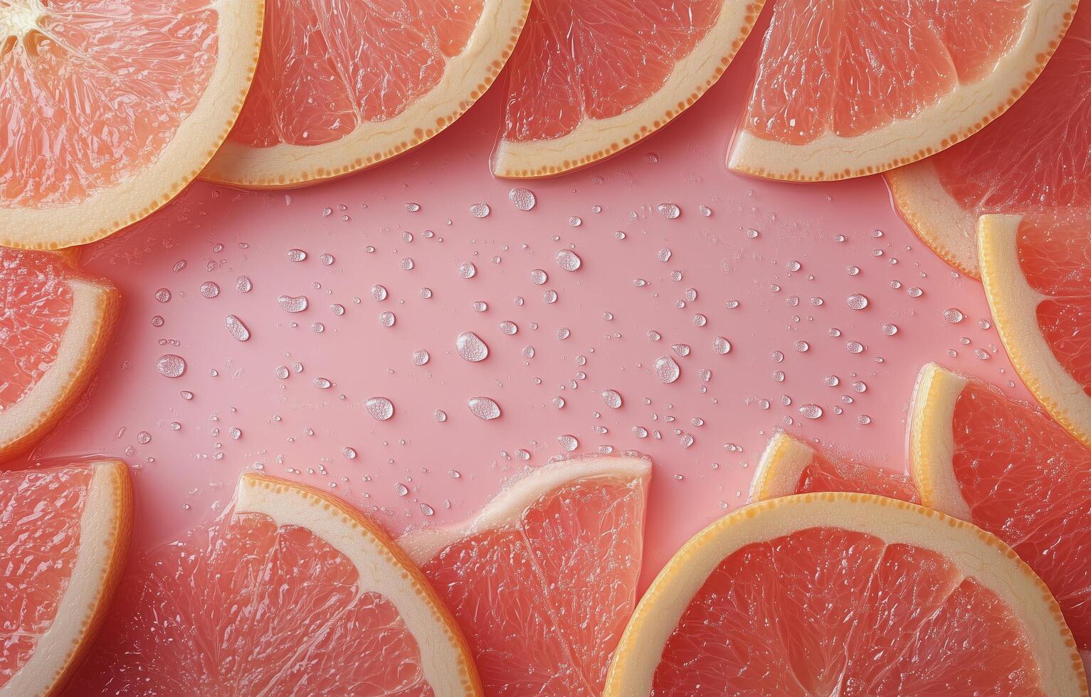 Grapefruit slices on pink background with water drops photo