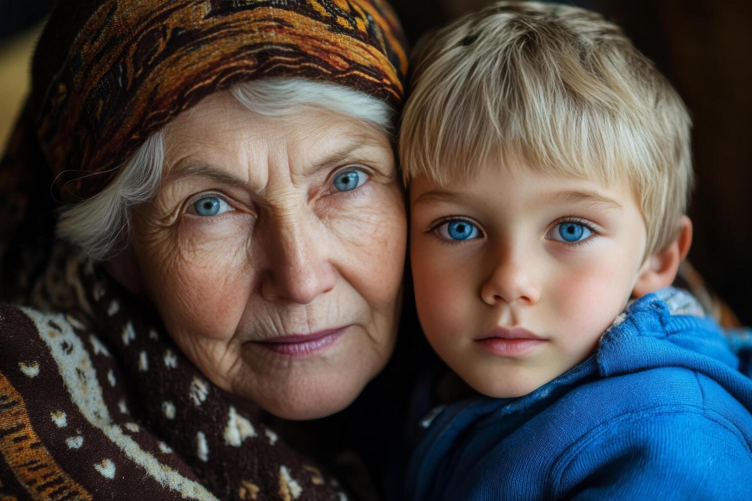An older woman and a young boy photo