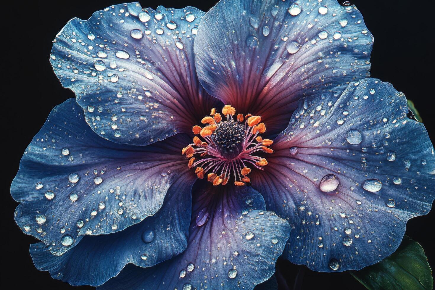 A large blue flower with water droplets on it photo
